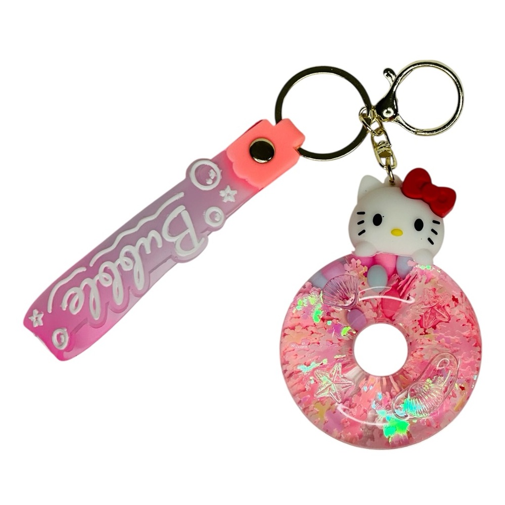 Sanrio Hello Kitty Acrylic Glitter Quicksand Bottle Key Chain Bag Charm